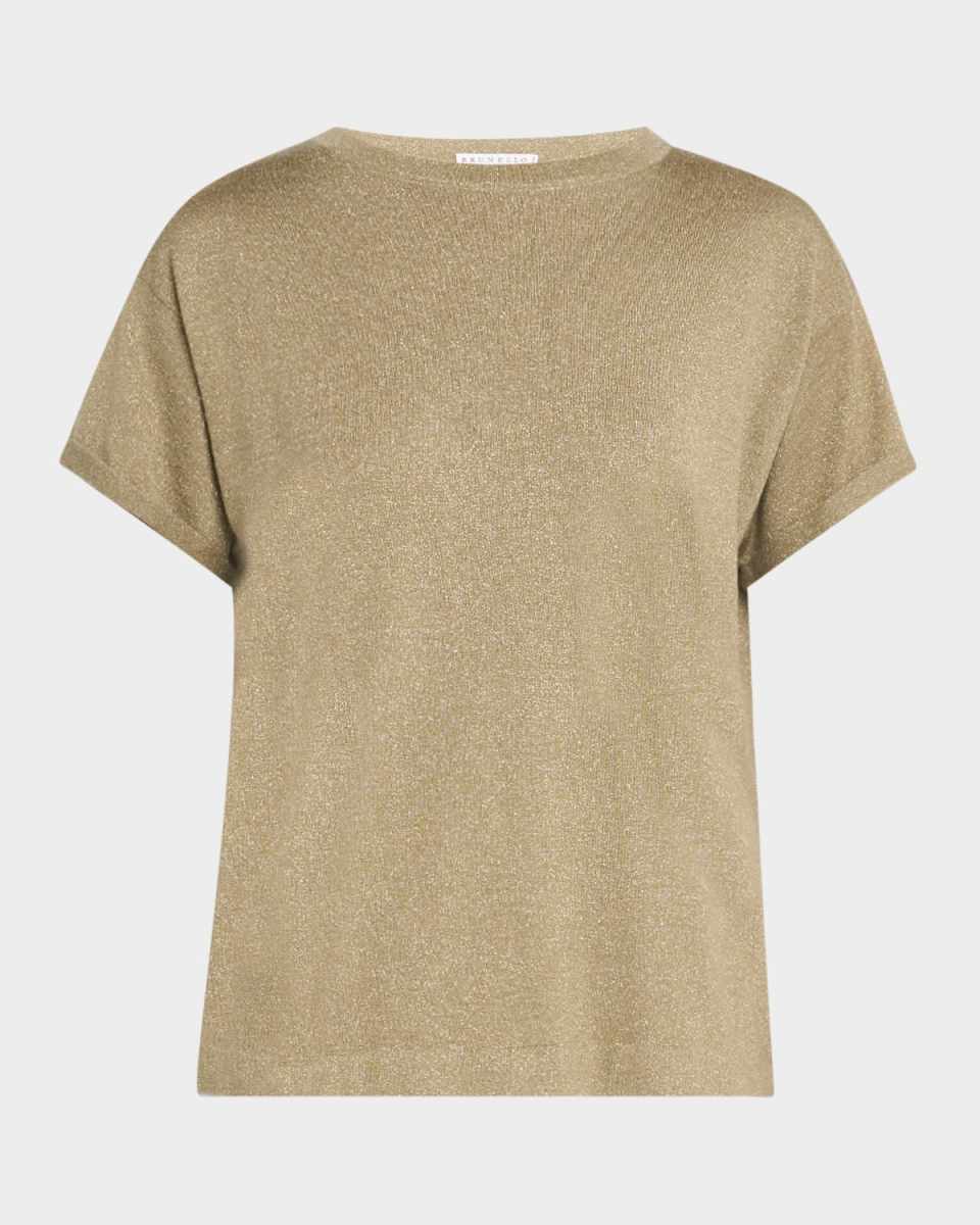 Metallic Short-Sleeve Cashmere Silk T-Shirt